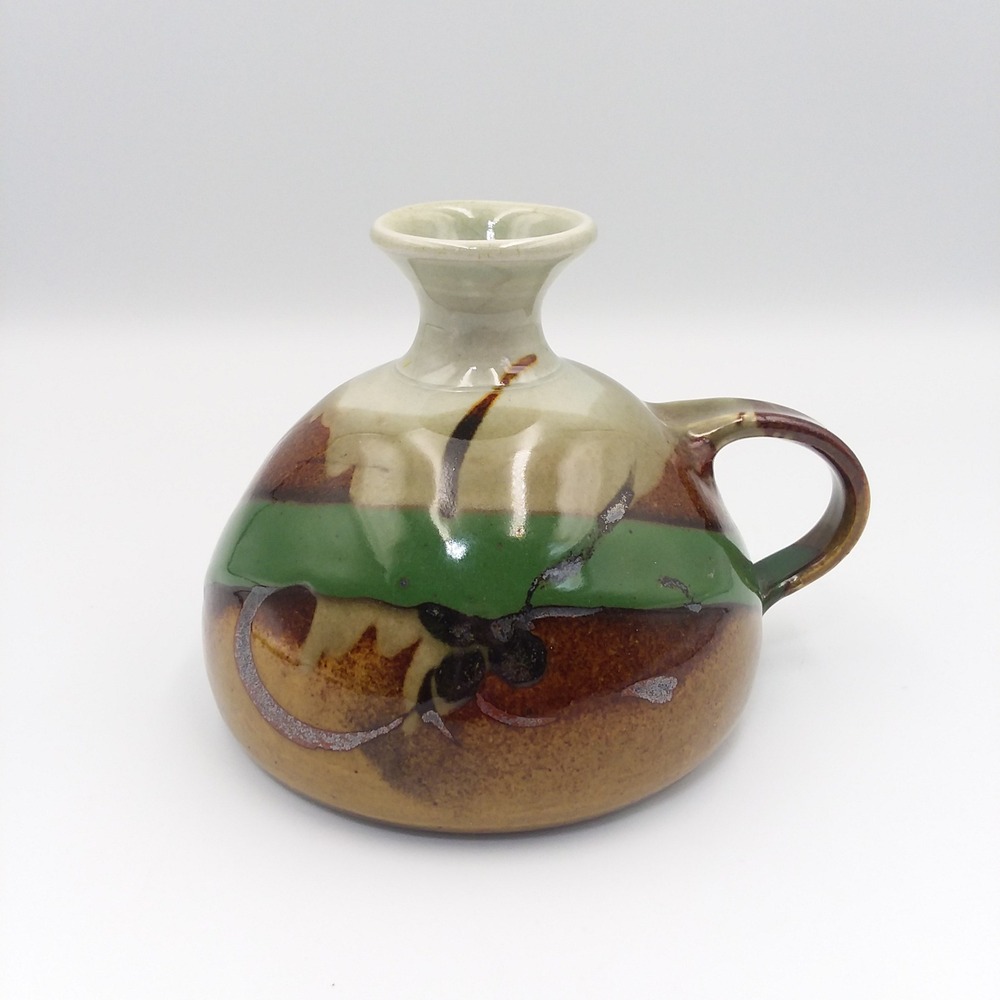 Mc Laughlin Studio Art Pottery Vase Bud Floral Design Earth Tone Colors 5" Tall‎